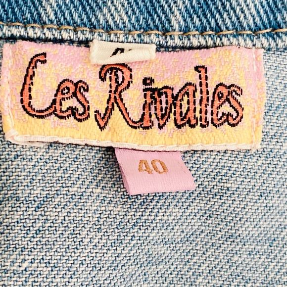 Les Rivales Lace Distressed Light Wash Denim Zip Up Jean Vest Size 40/US Size M - Picture 10 of 12